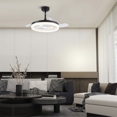 Ventilateur LED pales rétractables Raina Noir CCT Dim (50W)