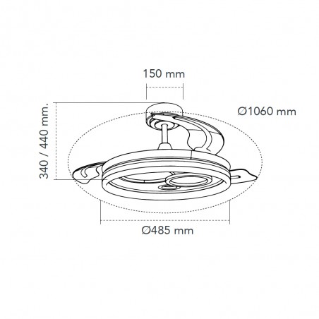 Ventilateur LED pales rétractables Raina Noir CCT Dim (50W)