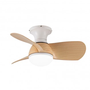 Ventilateur de plafond LED Mancado Blanc+Bois CCT Dim (20W)