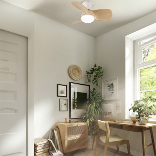 Ventilateur de plafond LED Mancado Blanc+Bois CCT Dim (20W)
