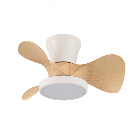 Ventilateur de plafond LED Merial Blanc+Bois CCT Dim (20W)