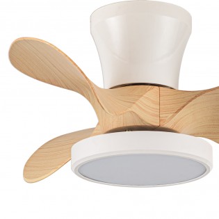 Ventilateur de plafond LED Merial Blanc+Bois CCT Dim (20W)