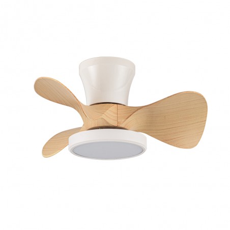 Ventilateur de plafond LED Merial Blanc+Bois CCT Dim (20W)