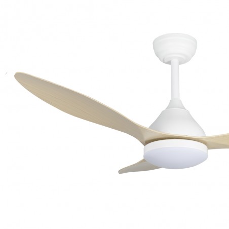 Ventilateur de plafond LED Cavil Blanc+Bois CCT Dim (20W)