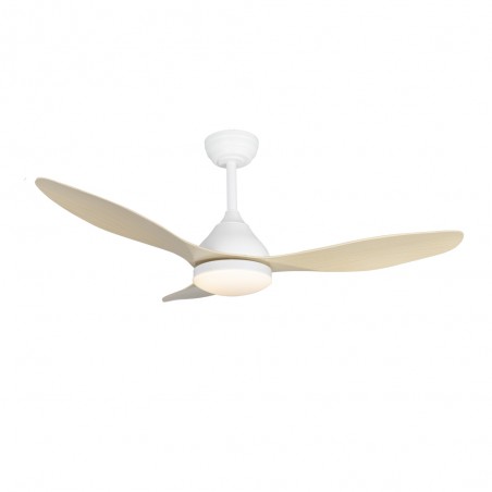 Ventilateur de plafond LED Cavil Blanc+Bois CCT Dim (20W)