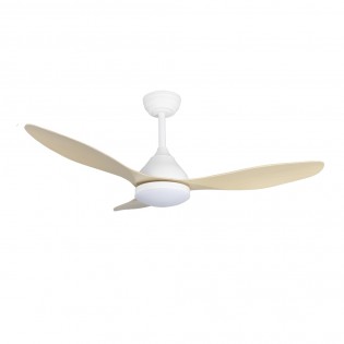 Ventilateur de plafond LED Cavil Blanc+Bois CCT Dim (20W)