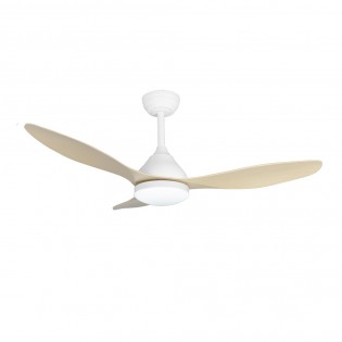 Ventilateur de plafond LED Cavil Blanc+Bois CCT Dim (20W)