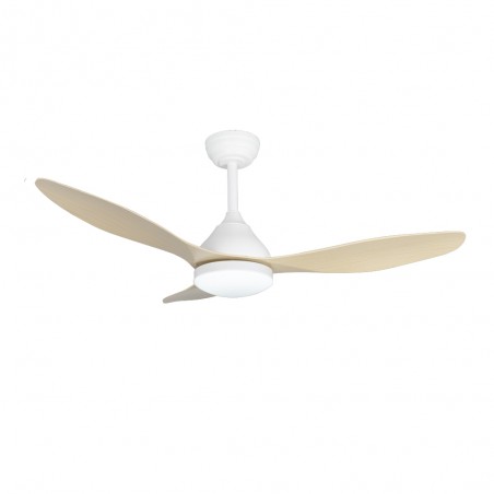 Ventilateur de plafond LED Cavil Blanc+Bois CCT Dim (20W)