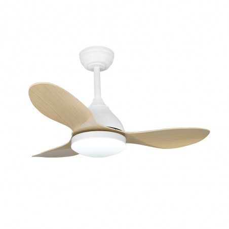 Ventilateur de plafond LED Cavil Mini Blanc+Bois CCT Dim (20W)