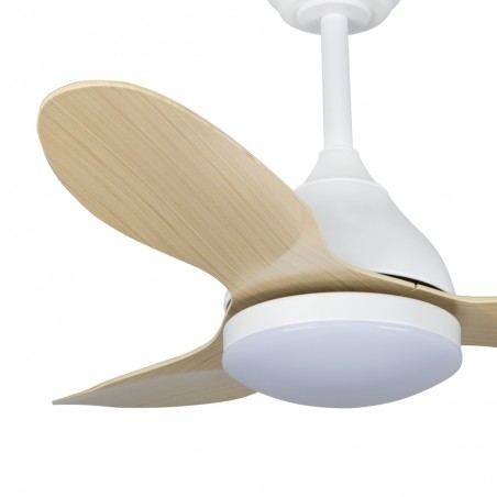 Ventilateur de plafond LED Cavil Mini Blanc+Bois CCT Dim (20W)
