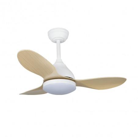 Ventilateur de plafond LED Cavil Mini Blanc+Bois CCT Dim (20W)
