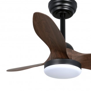 Ventilateur de plafond LED Cavil Mini S Noir+Bois CCT Dim (20W)
