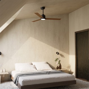 Ventilateur de plafond LED Anne Noir+Bois CCT Dim (20W)