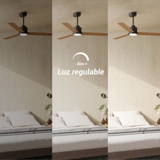 Ventilateur de plafond LED Anne Noir+Bois CCT Dim (20W)