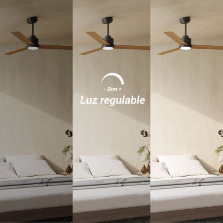 Ventilateur de plafond LED Anne Noir+Bois CCT Dim (20W)