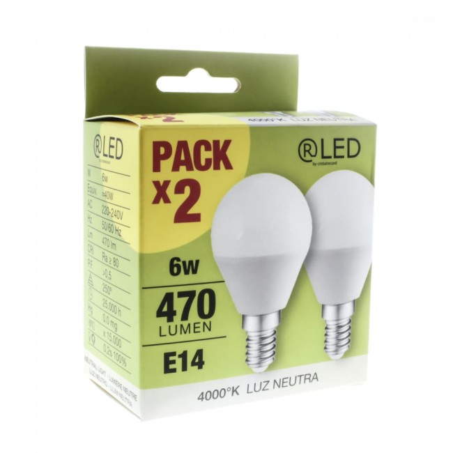 Pack 2 x Ampoule LED sphérique E14 (6W - 4000K)