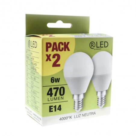 Pack 2 x Ampoule LED sphérique E14 (6W - 4000K)