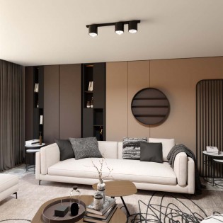 Réglette de plafond Valeno Noir (3 lumieres)