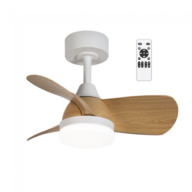 Ventilateur de plafond LED Borse Mini Blanc+Bois CCT Dim (18W)