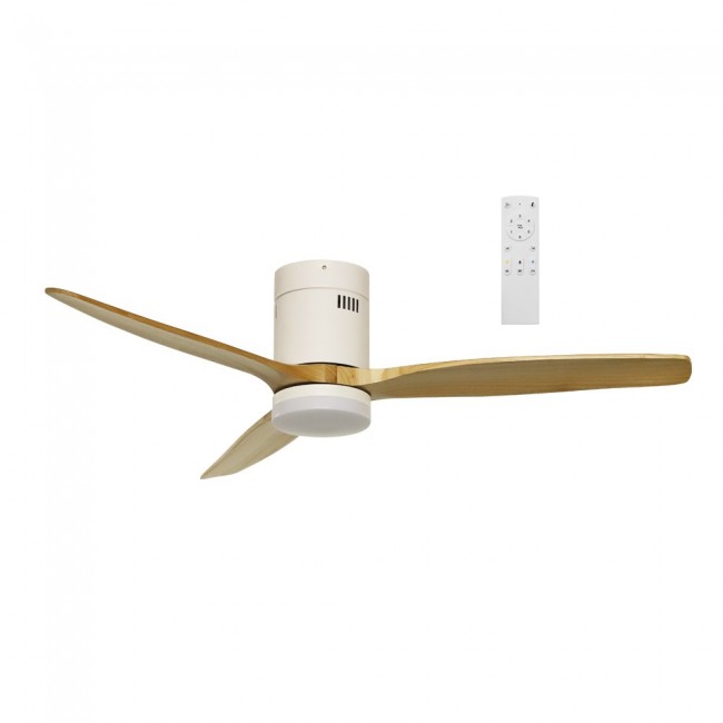 Ventilateur de plafond LED Won Blanc+Bois CCT (15W)