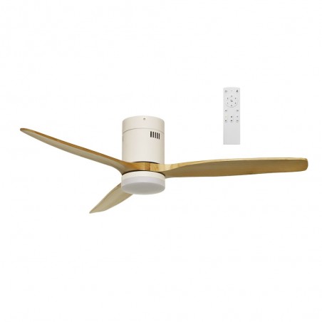 Ventilateur de plafond LED Won Blanc+Bois CCT (15W)