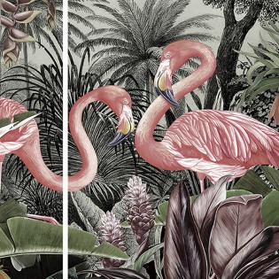 Photographie imprimée Triptyque Flamingos