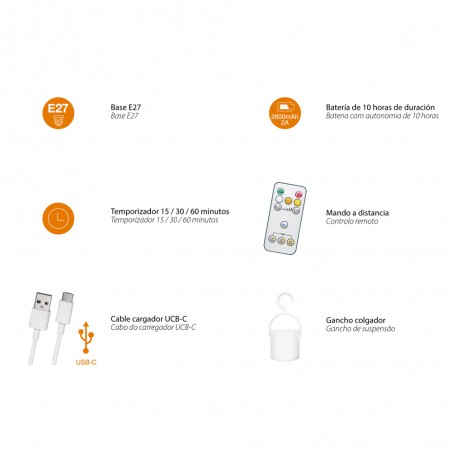 Ampoule LED E27 avec batterie rechargeable CCT Dim (6W)