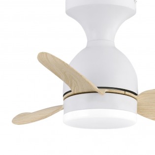 Ventilateur de plafond LED Fonfu Blanc+Bois CCT Dim (20W)