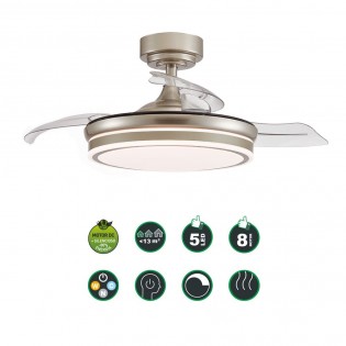 Ventilateur à LED avec pales rétractables Perla Mini Niquel CCT (35W)