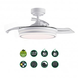 Ventilateur LED pales rétractables Perla Mini Blanc CCT (46W)