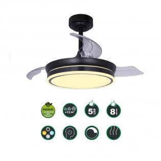 Ventilateur LED pales pliantes Perla Mini Noir CCT Dim (46W)