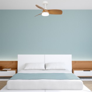 Ventilateur de plafond LED Borse Blanc+Hêtre CCT Dim (18W)