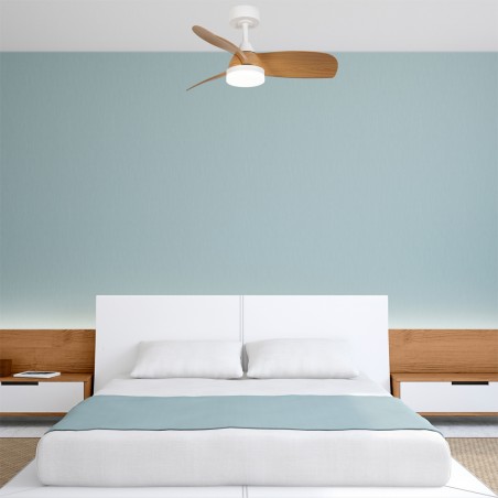 Ventilateur de plafond LED Borse Blanc+Hêtre CCT Dim (18W)