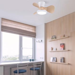 Ventilateur de plafond LED Merial Blanc+Bois CCT Dim (20W)