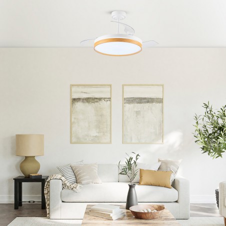 Ventilateur pales rabattables LED Tamero Hêtre CCT Dim (72W)