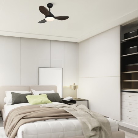 Ventilateur de plafond LED Cavil Mini Noir+Bois CCT Dim (20W)