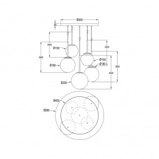 Lampe de plafond Basic Form II Or (5 lumieres)