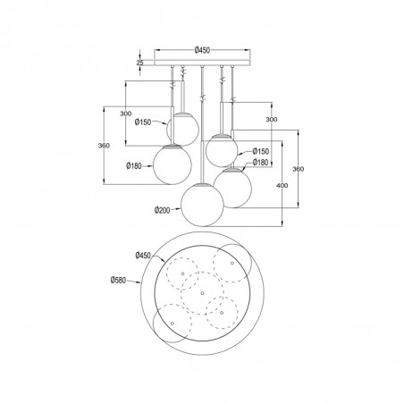 Lampe de plafond Basic Form II Or (5 lumieres)