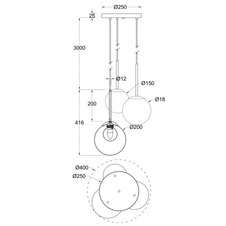Lampe de plafond Basic Form Transparent (3 lumieres)