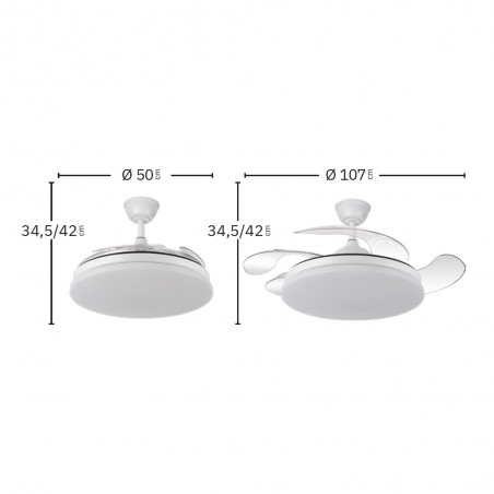 Ventilateur LED pales pliantes Tridente CCT Dim (59W)