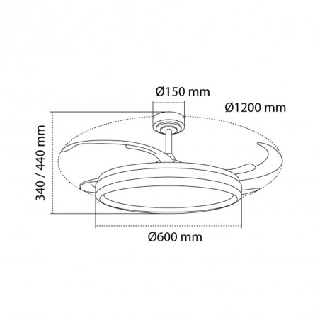 Ventilateur LED avec pales rétractables Michu L CCT Dim (80W)