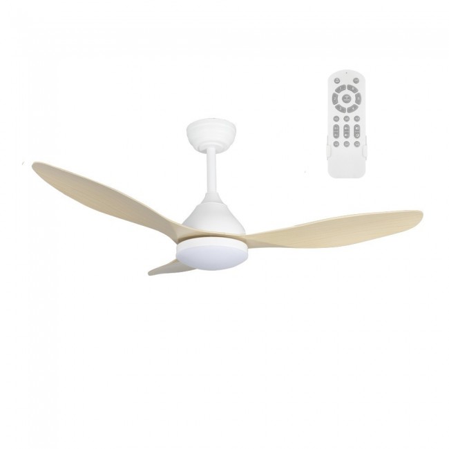 Ventilateur de plafond LED Cavil Blanc+Bois CCT Dim (20W)