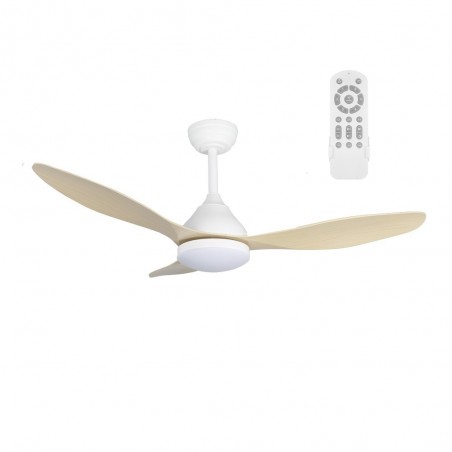 Ventilateur de plafond LED Cavil Blanc+Bois CCT Dim (20W)