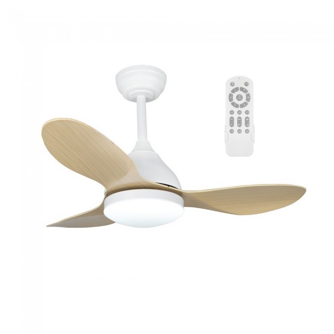 Ventilateur de plafond LED Cavil Mini Blanc+Bois CCT Dim (20W)