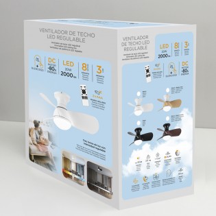 Ventilateur de plafond LED Mancado Blanc+Bois CCT Dim (20W)