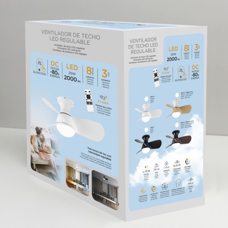 Ventilateur de plafond LED Mancado Blanc+Bois CCT Dim (20W)