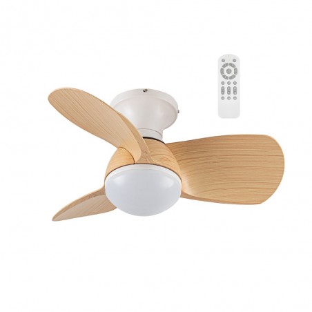 Ventilateur de plafond LED Mancado Blanc+Bois CCT Dim (20W)