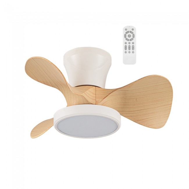 Ventilateur de plafond LED Merial Blanc+Bois CCT Dim (20W)