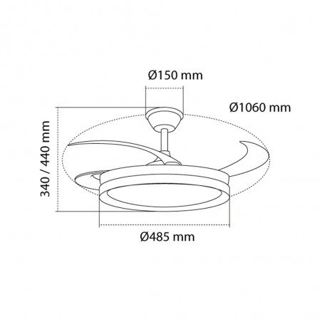 Ventilateur LED pales rétractables Nestera Eco Noir CCT Dim (45W)