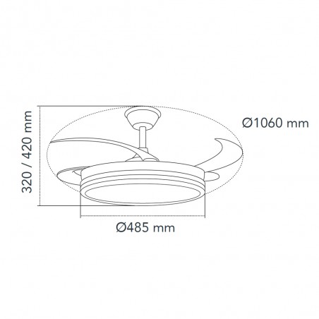 Ventilateur LED avec pales rétractables Miso Evo Noir CCT Dim (72W)